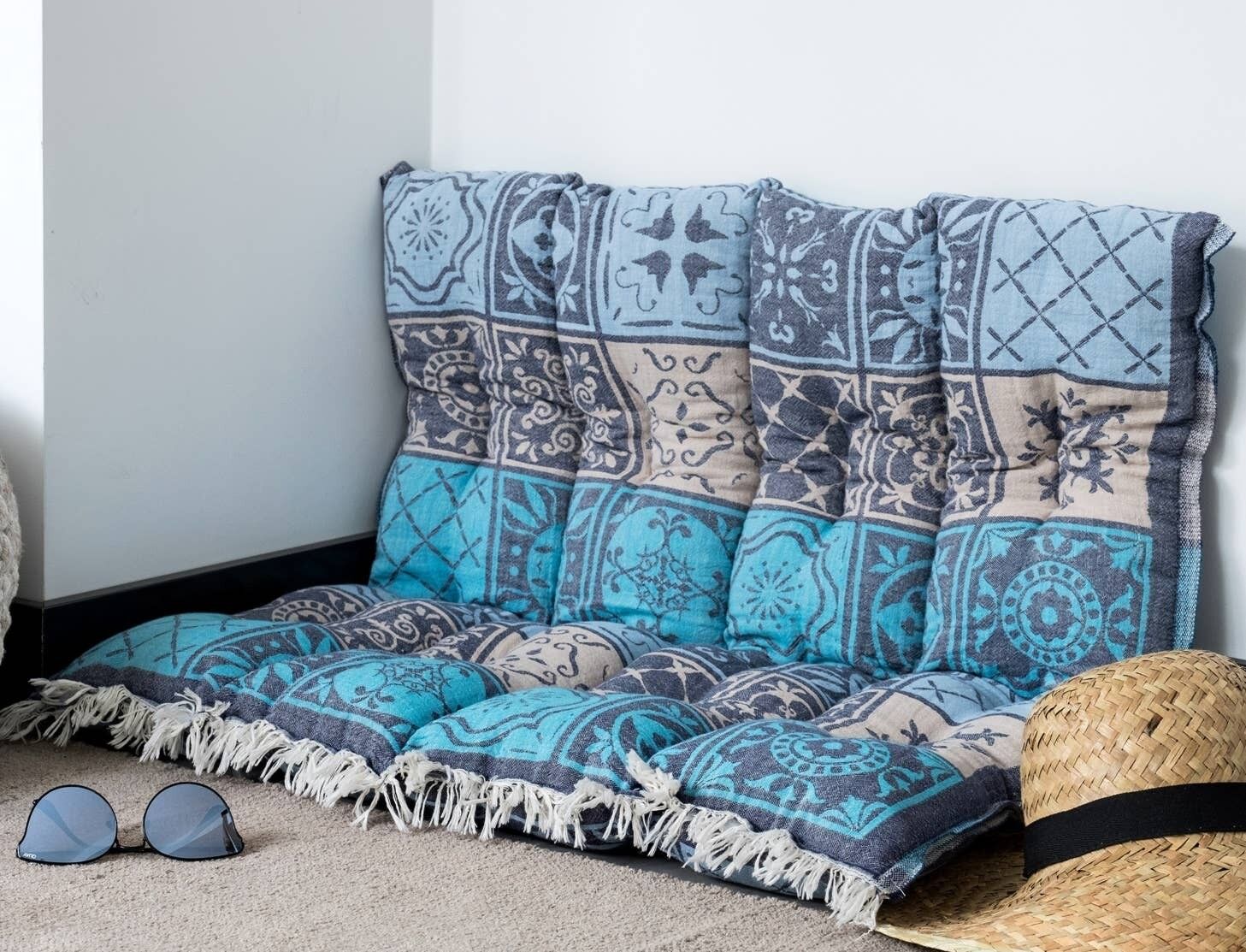 CUSCINO PLAKA N. BLU & L.BLU, BEIGE e TURCHESE