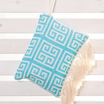 Clutch meandros turquoise extra fringe