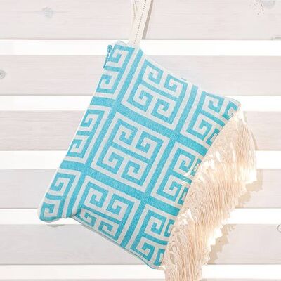 Clutch meandros turquoise extra fringe