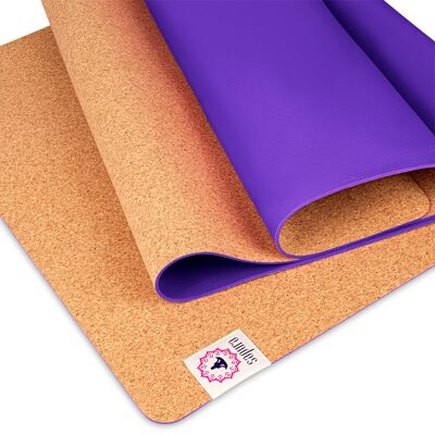 XL yoga mat made of cork and rubber 190cm (pink / purple)