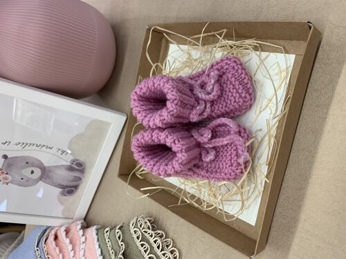 Pure merino wool booties, pink