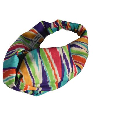 Cinta para el pelo Tot Twisted Turban - Vintage Liberty of London Bright Multicolour Ikat Graphic en lana Varuna