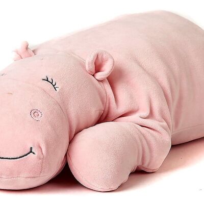 Almohada de felpa - hipopótamo rosa - ultra suave - 56 cm (largo) - Palabras clave: almohada decorativa, peluche, peluche, peluche