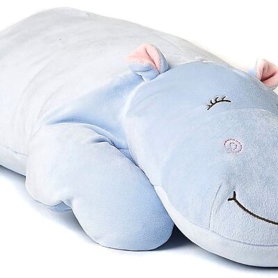 Almohada de felpa - hipopótamo azul claro - ultra suave - 56 cm (largo) - Palabras clave: almohada decorativa, peluche, peluche, peluche