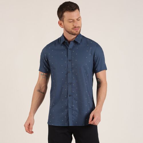Newham Printed Half Sleeve Blue Shirt