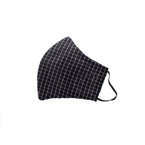 Cotton Face Mask - Black with White Square Pattern