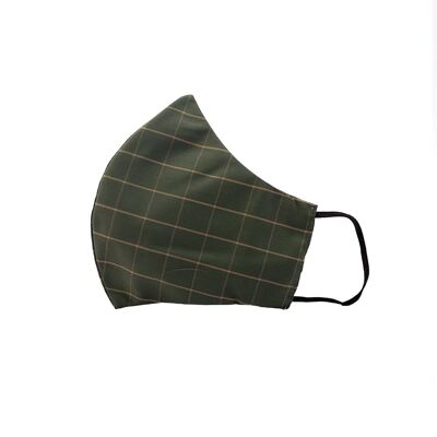 Cotton Face Mask - Leaf Green with Gold Square Pattern