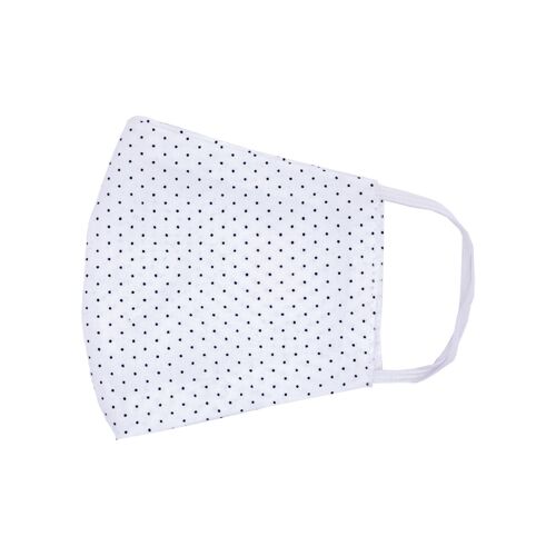 Cotton Face Mask - White With Black Polka Dots (Kids)