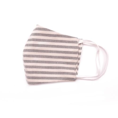 Cotton Face Mask - Cream with Grey Stripe Pattern (Kids)