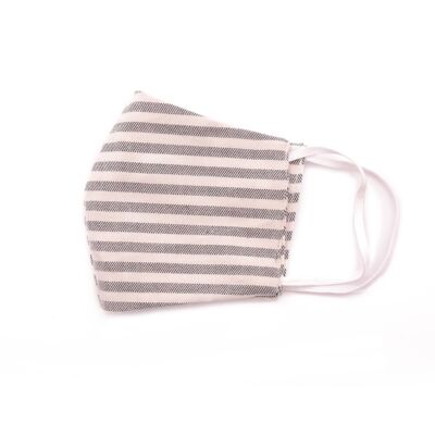 Cotton Face Mask - Cream with Grey Stripe Pattern (Kids)