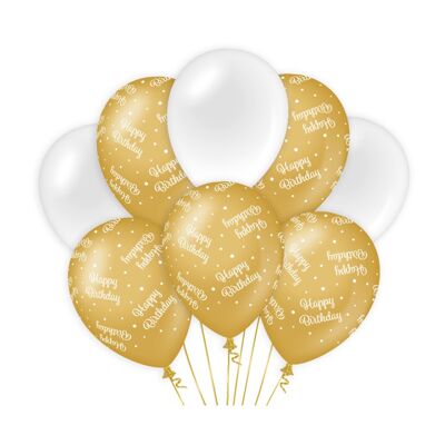 Ballons de décoration or/blanc - Joyeux anniversaire