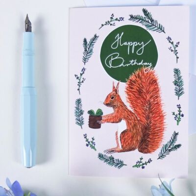 Carte de voeux écureuil rose