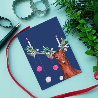 Postcard deer blue