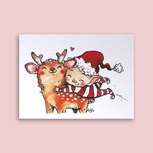 Card Christmas Deer Hug