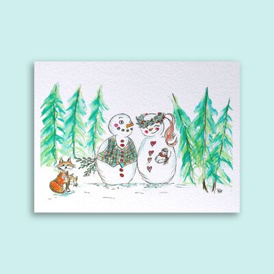 Schneemohn-Familien-Weihnachtskarte