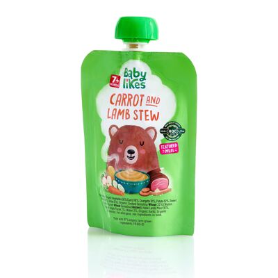 Busta di cibo per bambini Halal - Spezzatino di carote e agnello 130 g, Fase 2, Purea biologica per bambini 7+ mesi
