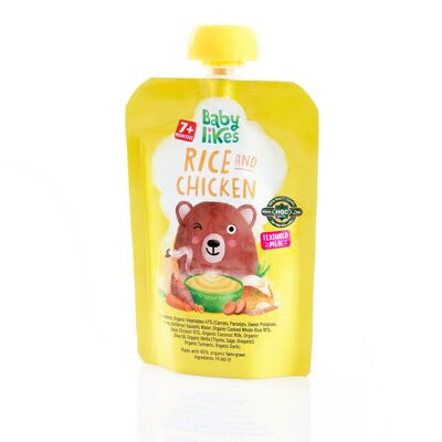 Baby Food Pouches - Halal Organic Stage 2 Baby Puree Rice and Chicke 130g, Suitable for 7+ months