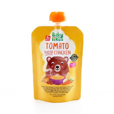 Bolsa de comida para bebés Halal - Pasta con tomate y pollo 130 gramos, etapa 2, puré orgánico para bebés de 7 meses en adelante