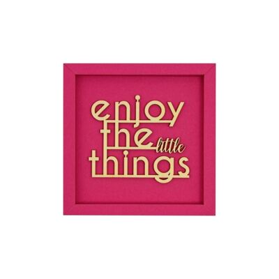 Disfruta de las pequeñas cosas - tarjeta con imagen imán con letras de madera