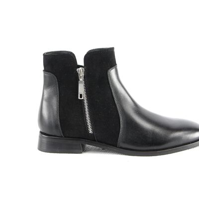 Bottines / Bottes cuir - Litchi-Black