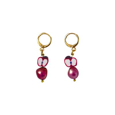 Boucles d'oreilles perles d'eau douce Pommes rouges et vin