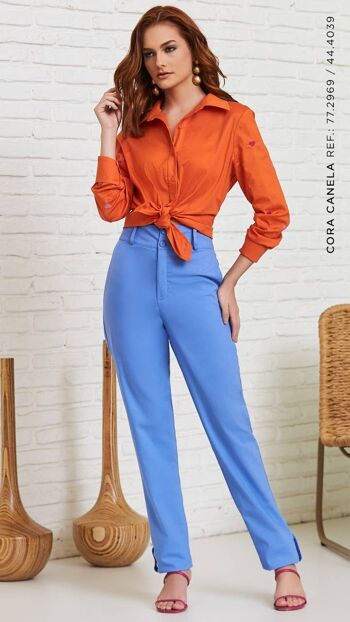 Pantalon De Costume Taille Haute Bleu Delave Bleu Clair 2