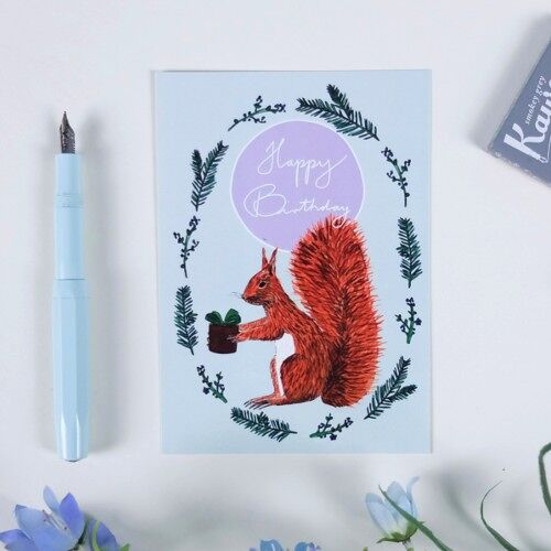Postkarte Eichhörnchen blau