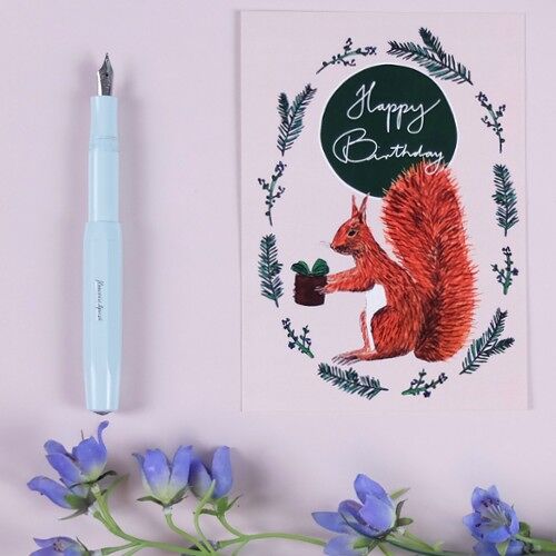 Postkarte Eichhörnchen rosa