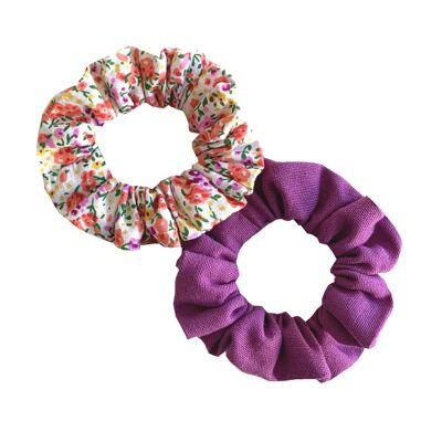 Caja scrunchie floral y violeta zero waste