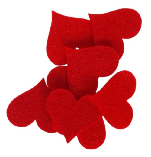 Felt Hearts for Decoration, Die Cut, Red, 60 mm/55 mm