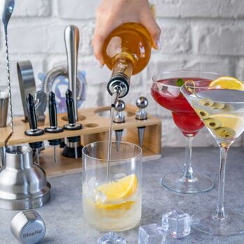 Ensemble shaker à cocktail avec support – Kit de barman mixologie 17 pièces : shaker à martini de 750 ml, doseur, passoire, pilon, cuillère à mélanger, pinces – Accessoires de bar en acier inoxydable, outils pour mélanger les boissons 12
