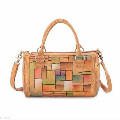 Picta Manu Hand Painted Leather Bowling Bag #LB18 Abstract Squares