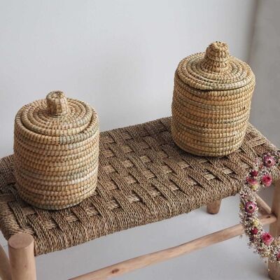 MALOU - BERBER BOX IN WOOL AND NATURAL WICKER
