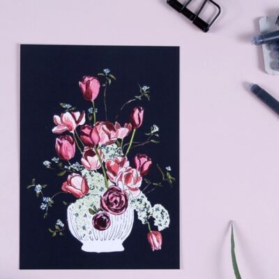 Cartolina vaso di fiori petrolio