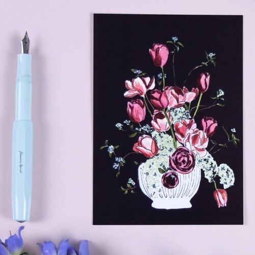 Postkarte Blumenvase lila