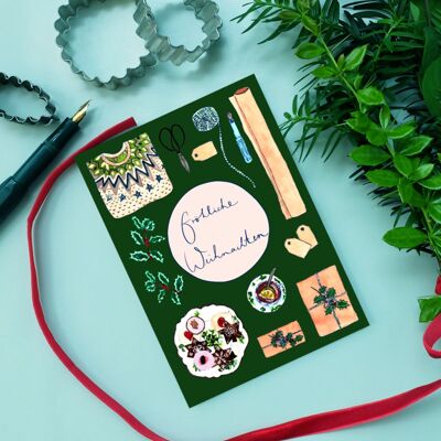 Carte postale Cadeaux de Noël vert foncé
