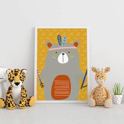 Illustrated tribal bear nursery, child's bedroom print