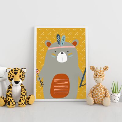 Pépinière d'ours tribal illustrée, impression de chambre d'enfant