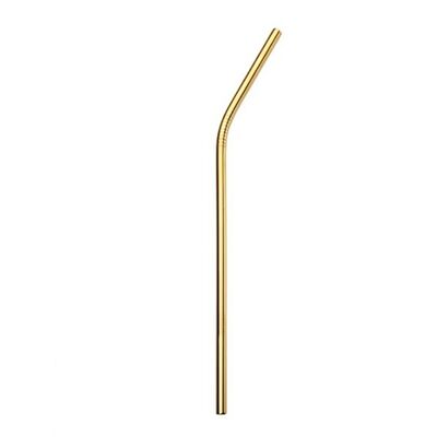 Gold colored stainless steel straw curved shape 215x6mm