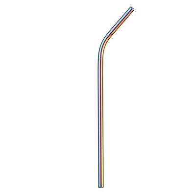 Rainbow colored stainless steel straw curved shape 215x6mm