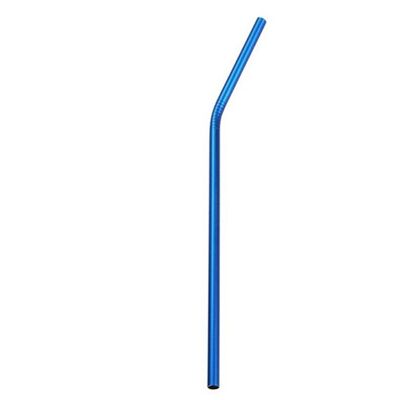Blue stainless steel straw, curved shape 215x6 mm