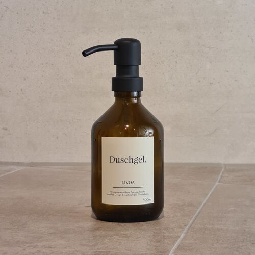 Duschgel-Spender aus Glas 300ml mit schwarzer Pumpe