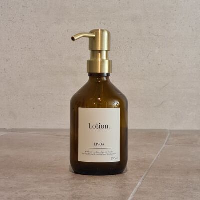 Lotion-Spender aus Glas 300ml mit Pumpe in gold