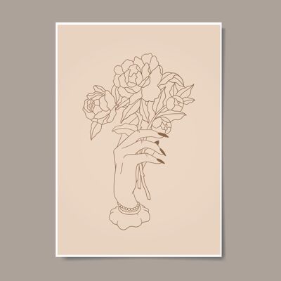 Stampa artistica di linea minimalista a mano floreale botanica