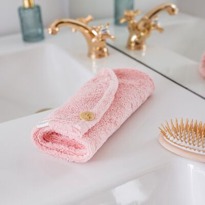Asciugamano per capelli assorbente in spugna di bambù rosa