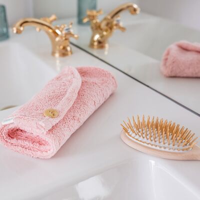 Asciugamano per capelli assorbente in spugna di bambù rosa