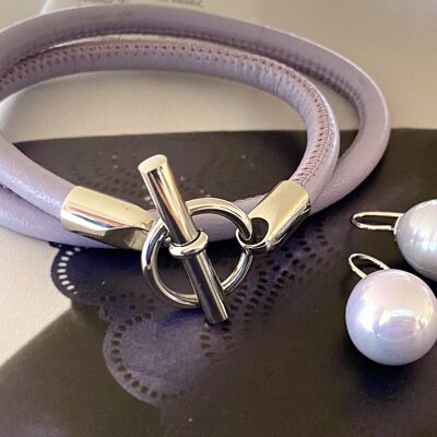 Bracelets cuir lilas style Hermès acier