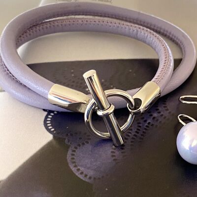 Bracelets leather lilac Hermes style steel
