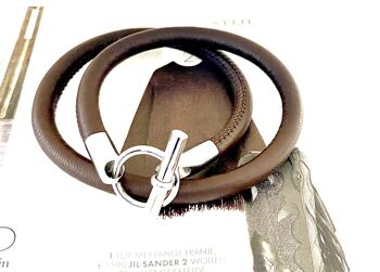 Bracelet cuir marron foncé style Hermès acier 1