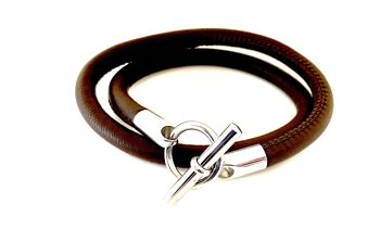 Bracelet cuir marron foncé style Hermès acier 2